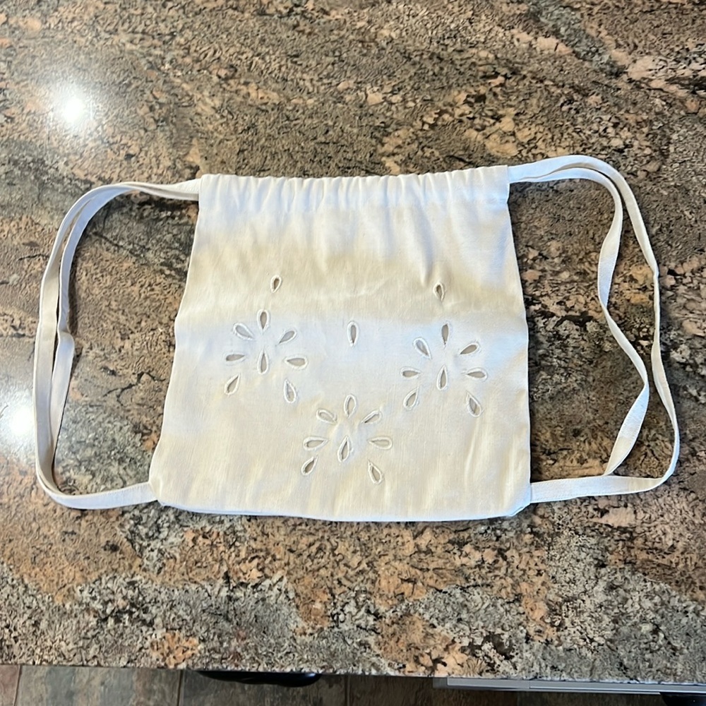 White Eyelet Drawstring Bag